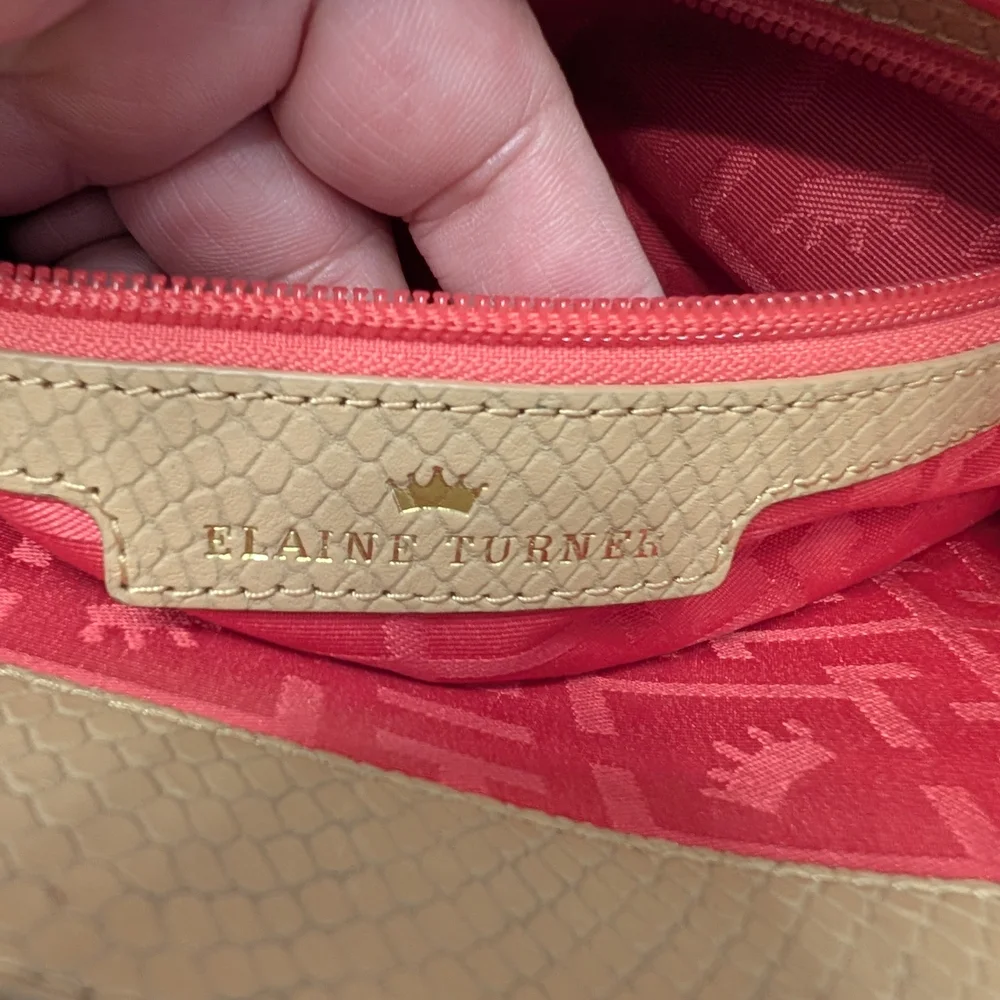 Elaine Turner Tan Snakeskin Embossed Leather Bamboo Handle Satchel Crossbody Bag